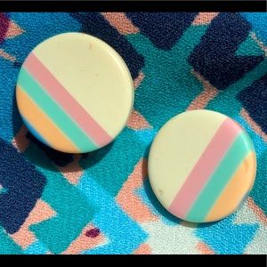 Pastel Stripe 80s Button Post Bakelite Earrings